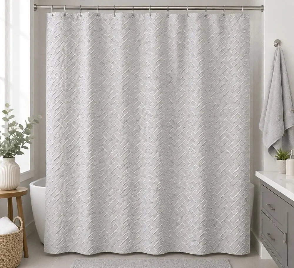 Light Gray Textured Herringbone Shower Curtain Standard 72x72 Polyester Bath